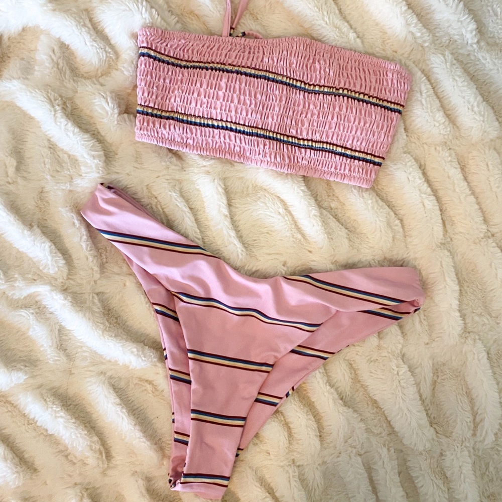 pink bandeau bikini